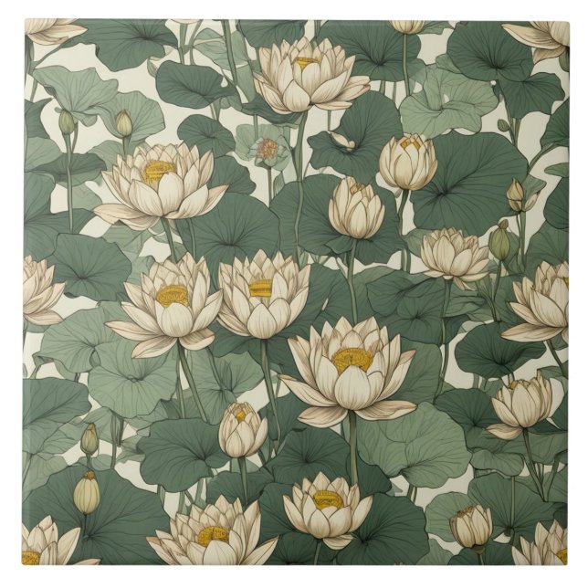 Amerikanska Lotus-blommor mönster Kakelplatta (Framsidan)