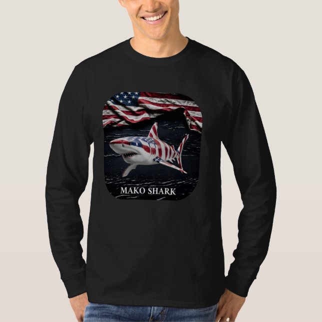 Amerikanska mako Shark Patriotic Ocean Awareness T Shirt (Framsida)