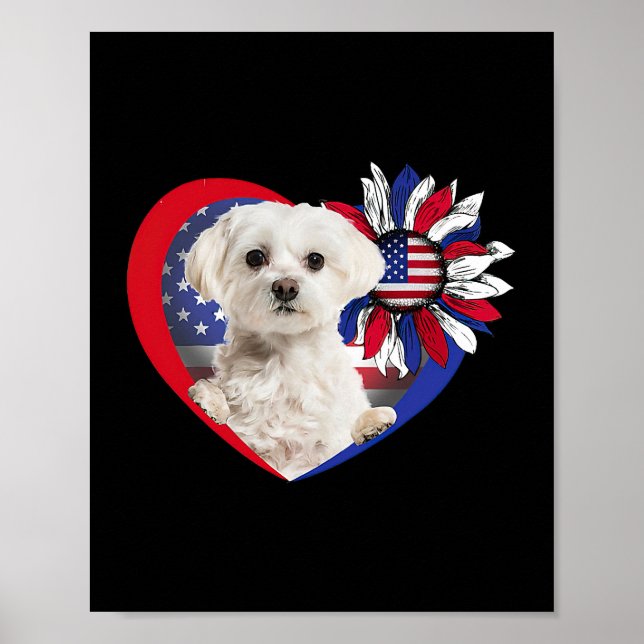 Amerikanska maltesiska Hund Heart 4:e juli USA fla Poster (Framsidan)