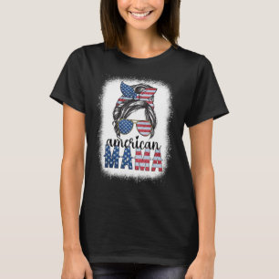 Amerikanska Mamman 4 juli Messy Bun USA flagga Ame T Shirt