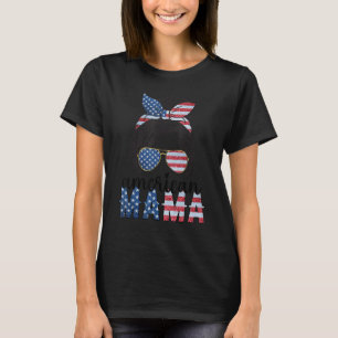 Amerikanska Mamman 4 juli Messy Bun USA flagga Ame T Shirt