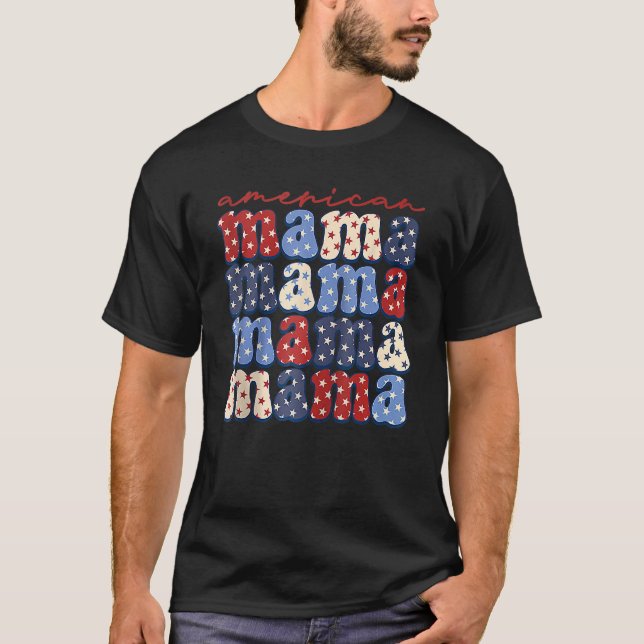 Amerikanska Mamman 4 juli USA Patriotic America T Shirt (Framsida)