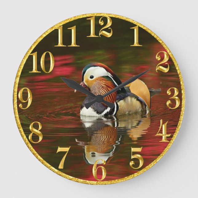 Amerikanska mandarin anka i vatten Guld Clock Stor Klocka (Framsida)