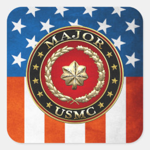 Amerikanska marinsoldater: Major (USMC Maj) [3D] Fyrkantigt Klistermärke