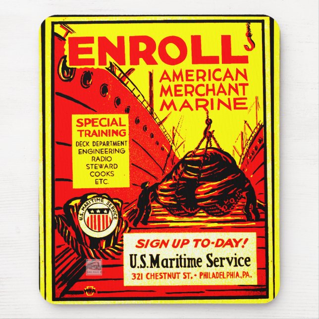 Amerikanska Merchant Marine-Enroll Today-spelkort Musmatta (Framsidan)