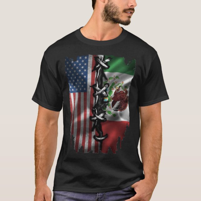 Amerikanska mexikanska Flagga T Shirt (Framsida)