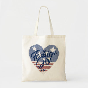 Amerikanska Mode-tjejen, usa-hjärtat flagga nyc Tygkasse