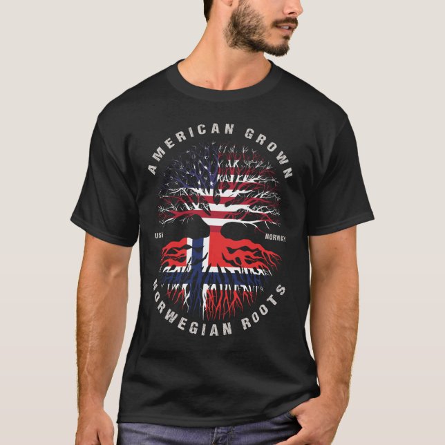 Amerikanska Norgen Grown Norway Roots Flagga T Shirt (Framsida)