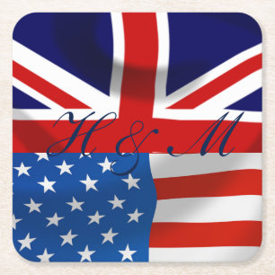 Amerikanska och brittiska flaggor, Royalet Bröllop Underlägg Papper Kvadrat
