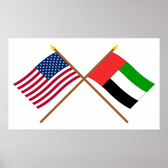 Amerikanska och Förenade Arabemiraten Crossed Flag Poster (Framsidan)