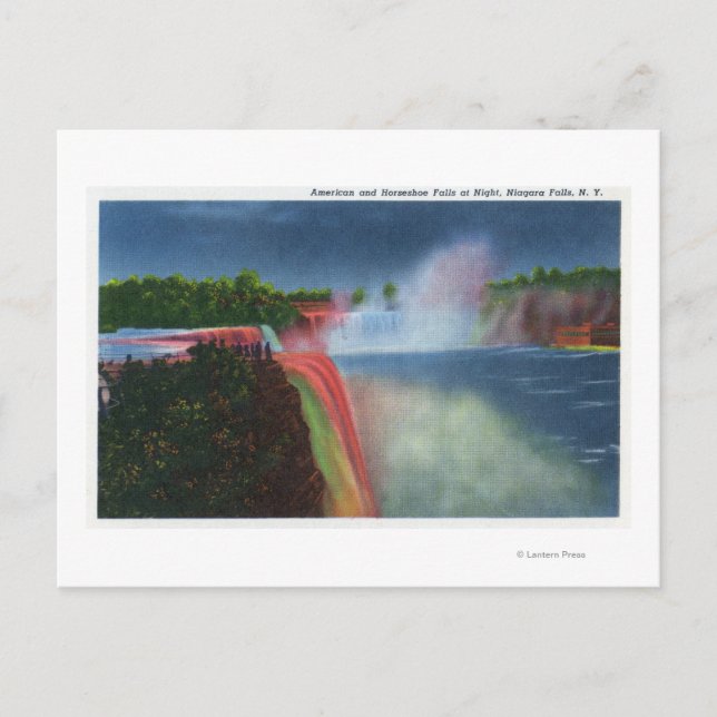 Amerikanska och hästskosfoe Falls, lysande Vykort (Framsida)