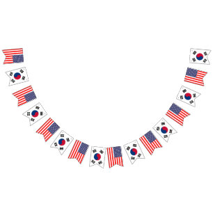 Amerikanska och koreanska internationell-bröllopsf vimplar