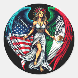 Amerikanska och mexikanska Flagga Angel wo Man Pat Runt Klistermärke