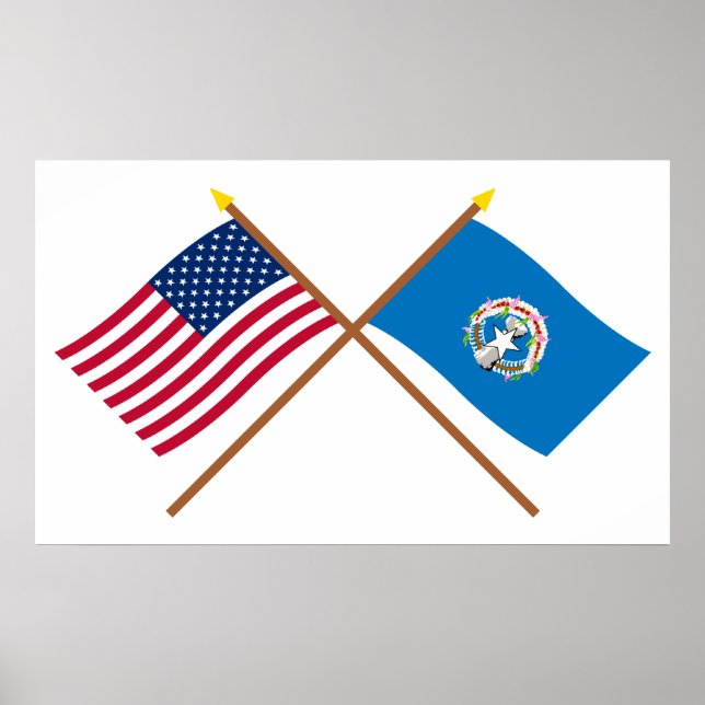 Amerikanska och norra Marianas Crossed Flaggor Poster (Framsidan)
