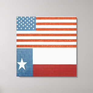 Amerikanska och Texas Flagga USA Red White och Blu Canvastryck