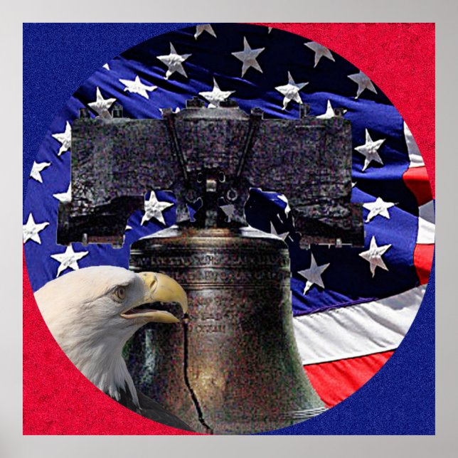 Amerikanska Örn, Bell och Flagga Poster XLG Storle (Framsidan)