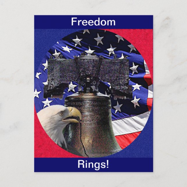 Amerikanska Örn, Bell och Flagga Vykort (Framsida)