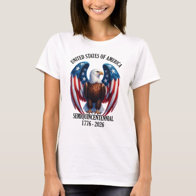 Amerikanska örn med Flagga 1776-2026 T Shirt (Framsida)