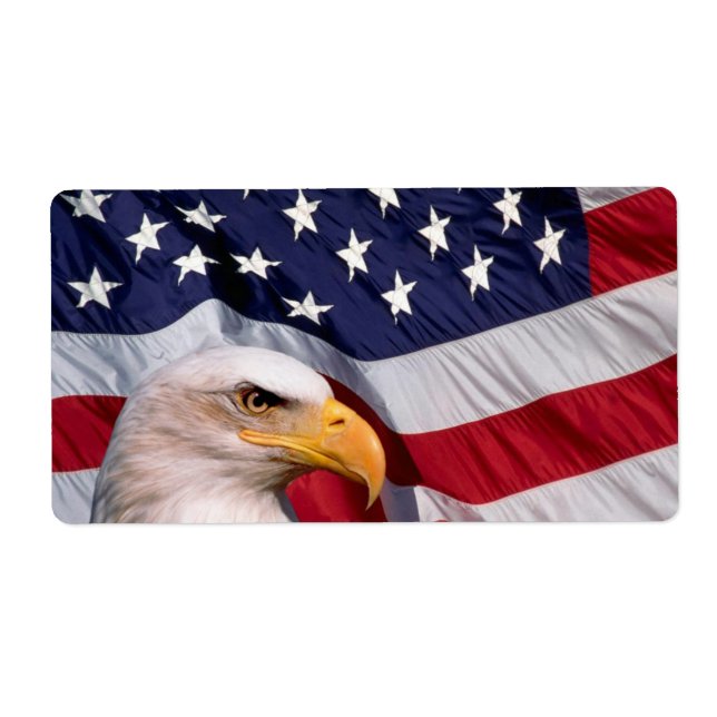 Amerikanska Örn med Flagga-bakgrundsetikett Fraktsedel (Framsidan)