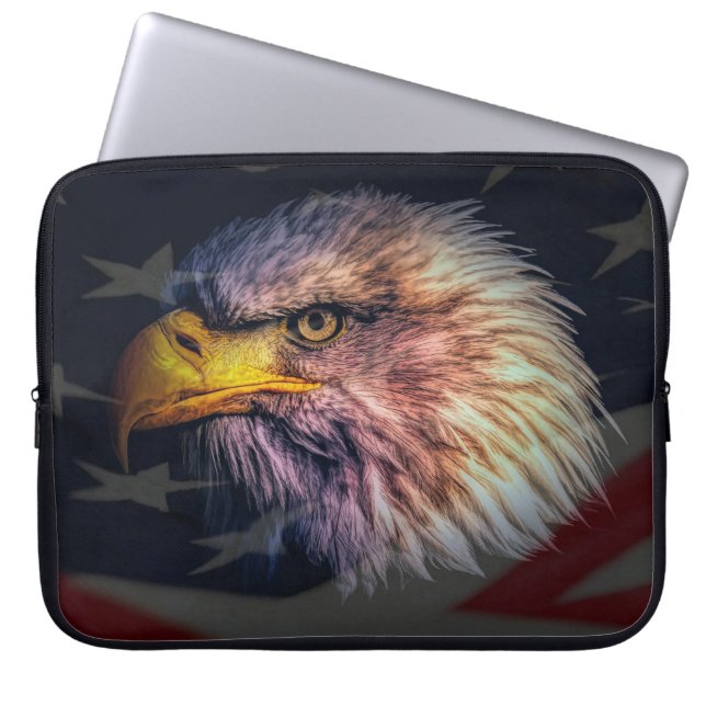 Amerikanska Örn med Flagga Laptop Fodral (Framsidan)