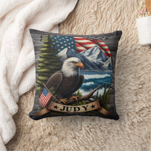 Amerikanska örn med Flagga och berg Kudde