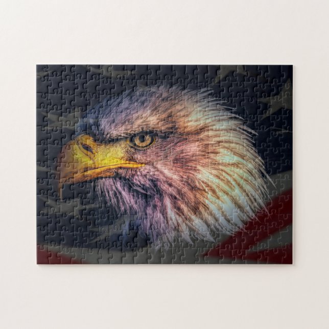 Amerikanska Örn med Flagga Pussel (Horisontell)