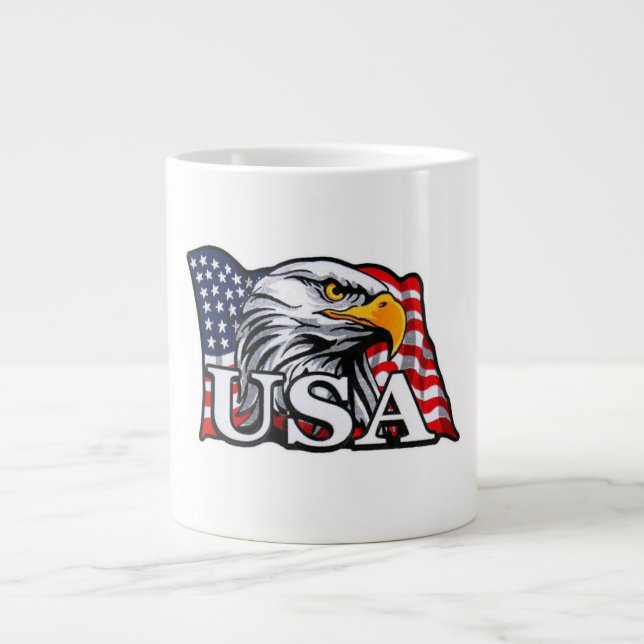 Amerikanska Örn med USA flagga - Patriotiska USA Jumbo Mugg (Framsidan)