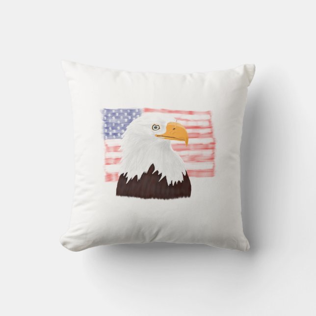 Amerikanska Örn och Flagga - genomskinligt vita. Kudde (Framsida)
