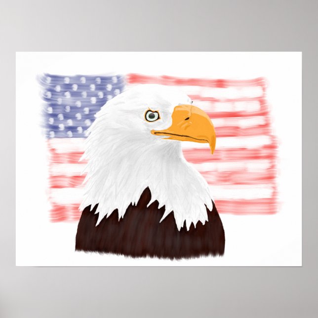Amerikanska Örn och Flagga - genomskinligt vita. Poster (Framsidan)