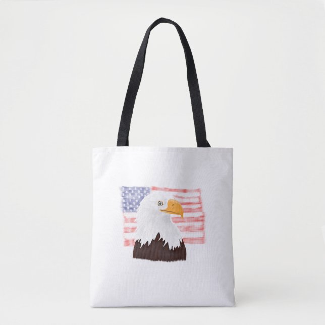 Amerikanska Örn och Flagga - genomskinligt vita. Tygkasse (Framsida)
