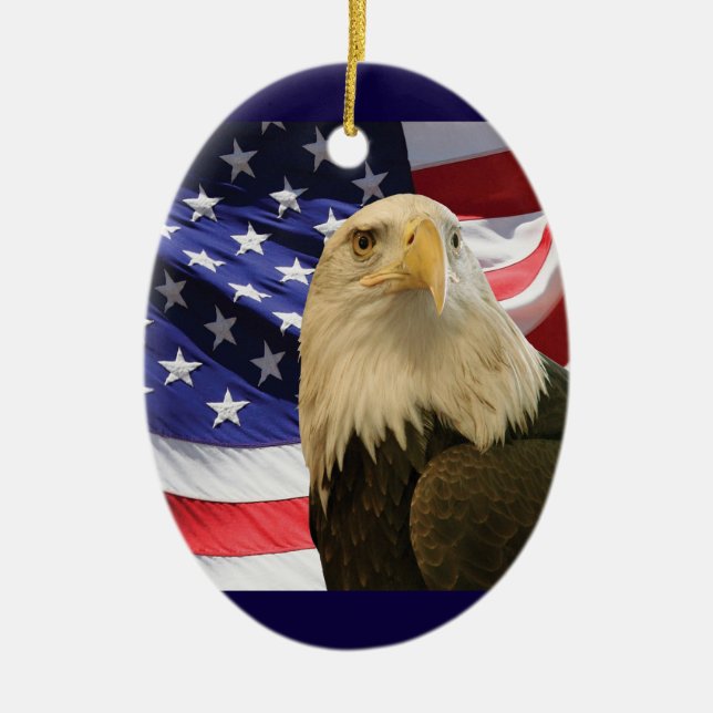 Amerikanska Örn och Flagga Julgransprydnad Keramik (Framsidan)