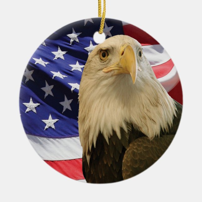 Amerikanska Örn och Flagga Julgransprydnad Keramik (Framsidan)