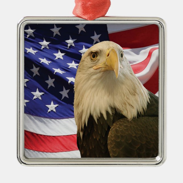 Amerikanska Örn och Flagga Julgransprydnad Metall (Framsidan)