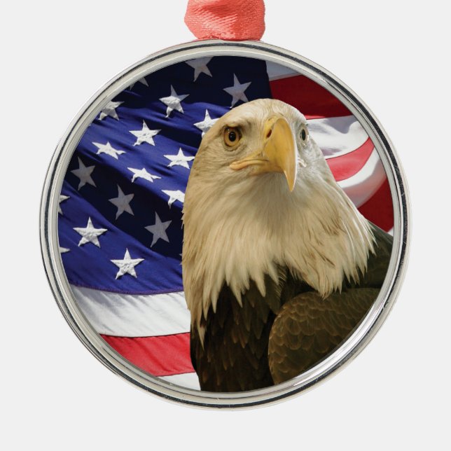 Amerikanska Örn och Flagga Julgransprydnad Metall (Framsidan)