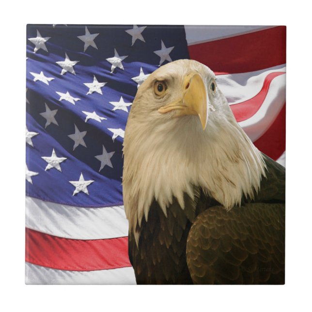 Amerikanska Örn och Flagga Kakelplatta (Framsidan)