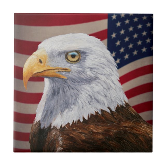 Amerikanska Örn och Flagga Kakelplatta (Framsidan)