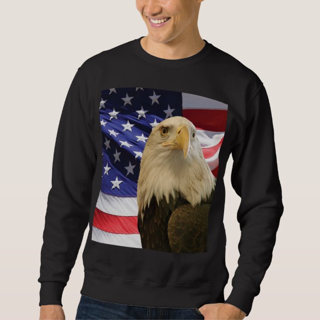 Amerikanska Örn och Flagga Lång Ärmad Tröja (Framsida)