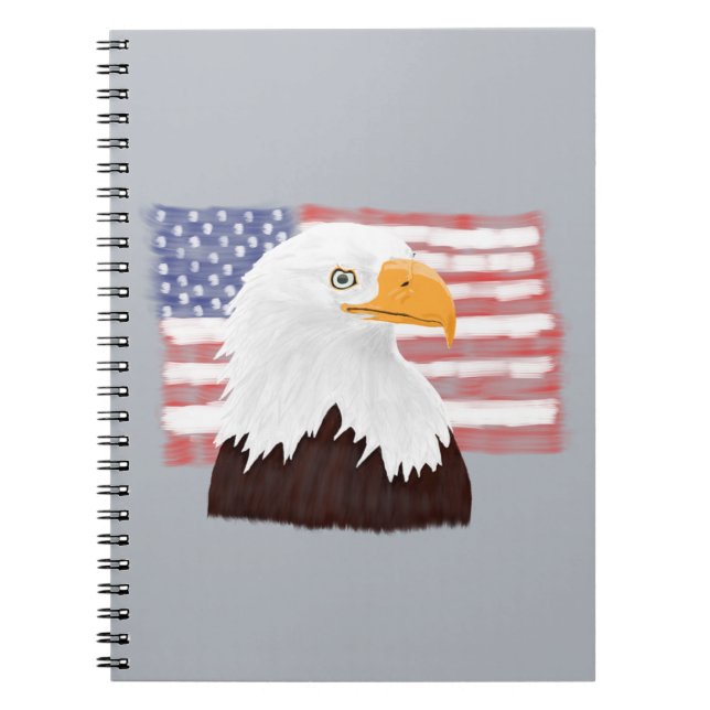 Amerikanska Örn och Flagga - öppna för grått Anteckningsbok (Framsidan)