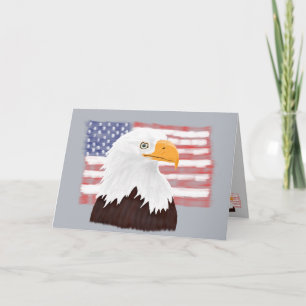 Amerikanska Örn och Flagga - öppna för grått Kort