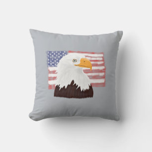 Amerikanska Örn och Flagga - öppna för grått Kudde