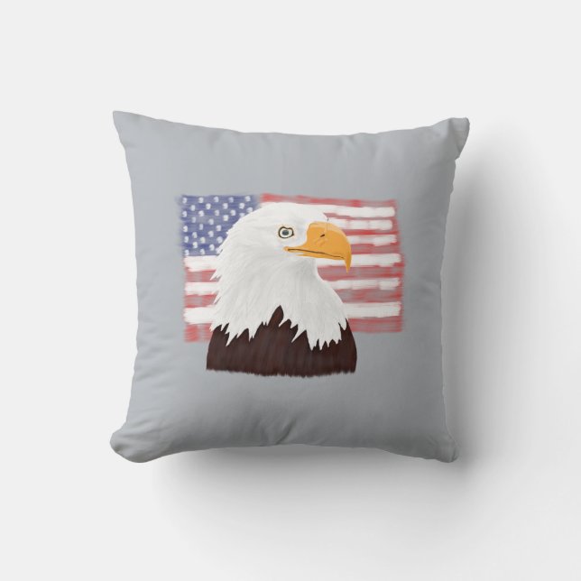 Amerikanska Örn och Flagga - öppna för grått Kudde (Framsida)