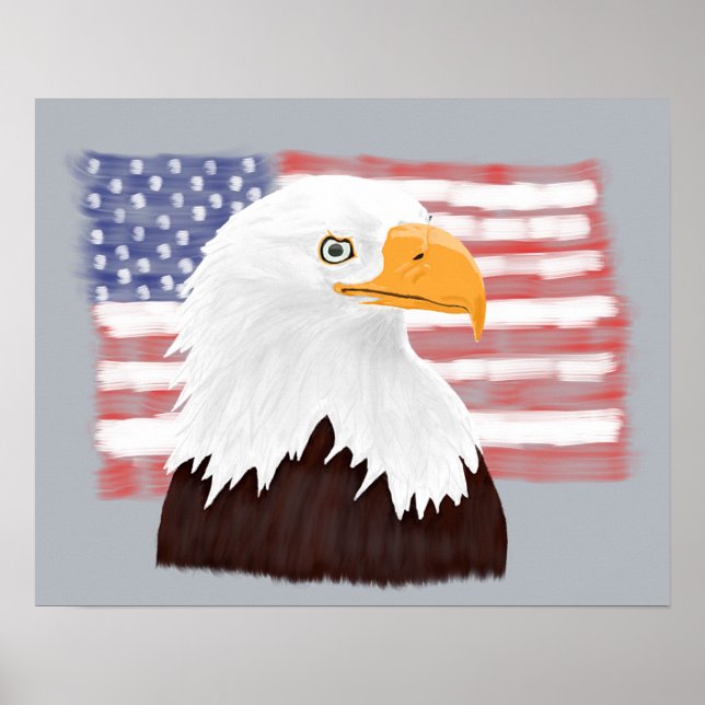 Amerikanska Örn och Flagga - öppna för grått Poster (Framsidan)