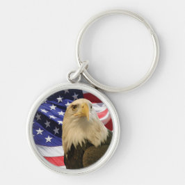 Amerikanska Örn och Flagga Rund Silverfärgad Nyckelring