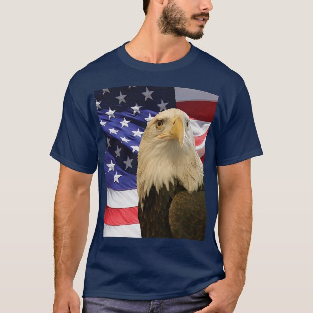 Amerikanska Örn och Flagga T-shirt (Framsida)