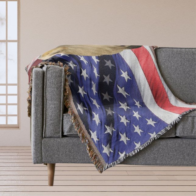 Amerikanska Örn och Flagga Throw Blanket Mysfilt (American Bald Eagle and Flag Throw Blanket)