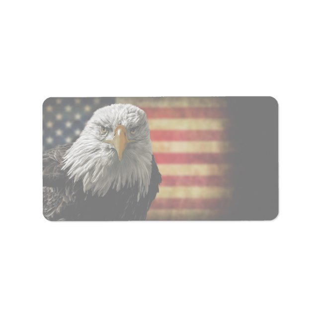 Amerikanska Örn på Grunge Flagga Adressetikett (Framsidan)