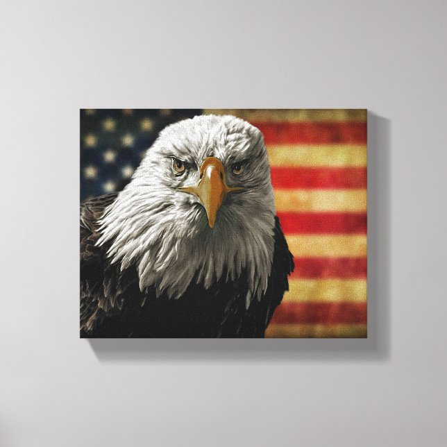 Amerikanska Örn på Grunge Flagga Canvastryck (Framsida)