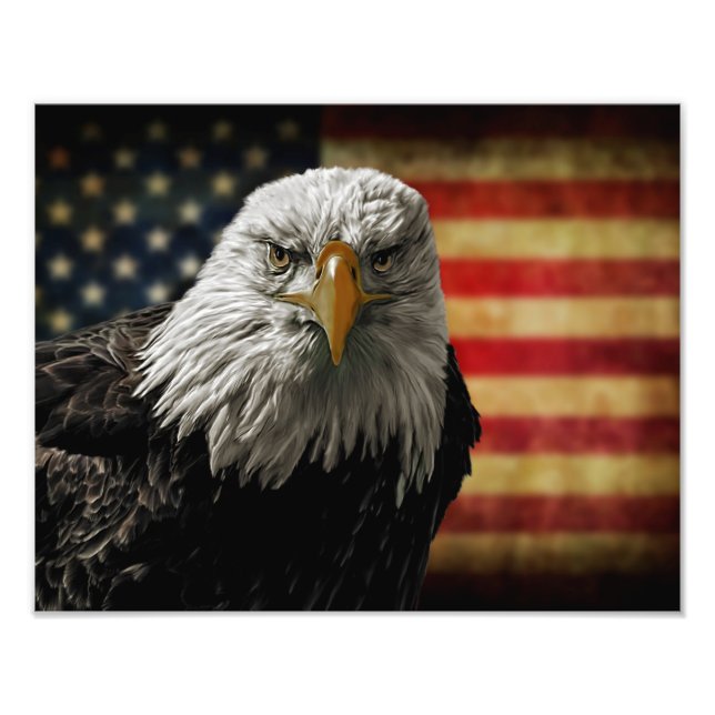 Amerikanska Örn på Grunge Flagga Fototryck (Framsidan)
