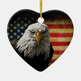 Amerikanska Örn på Grunge Flagga Julgransprydnad Keramik