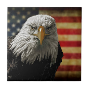 Amerikanska Örn på Grunge Flagga Kakelplatta